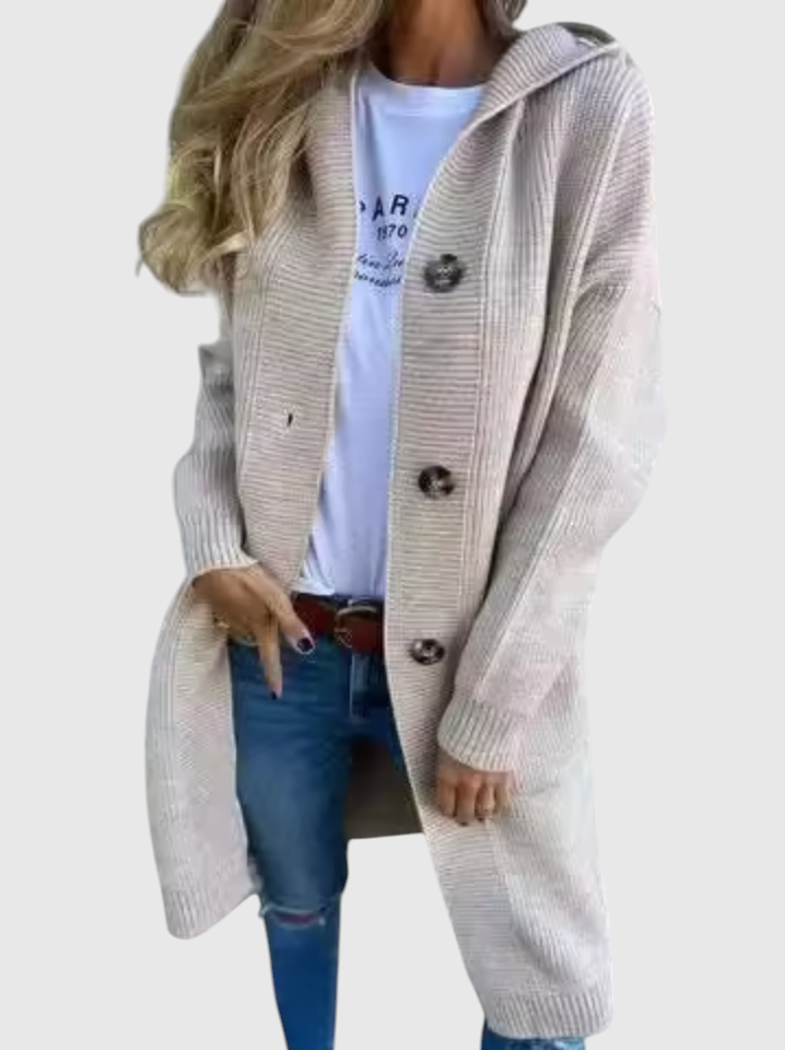 Gizel | Hosszú kötött kabát kapucnival