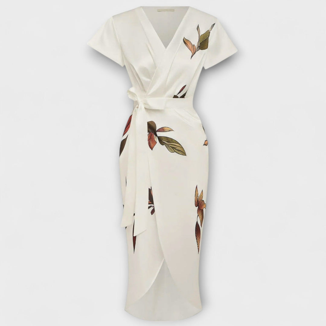 Panna | Átlapolós midi ruha levélmintával