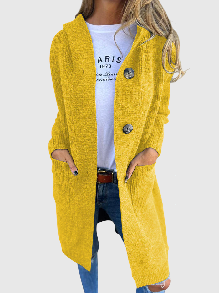 Gizel | Hosszú kötött kabát kapucnival